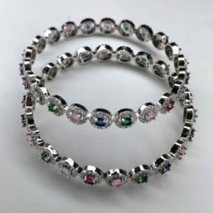 2 Pieces bangle silver plated cubic zirconia stone for women size 28-মহিলাদের জন্য ২-পিস সিলভার প্লেটেড বালা, পার্টি ও উৎসবের জন্য