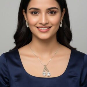 2 pieces silver stone necklace set for women