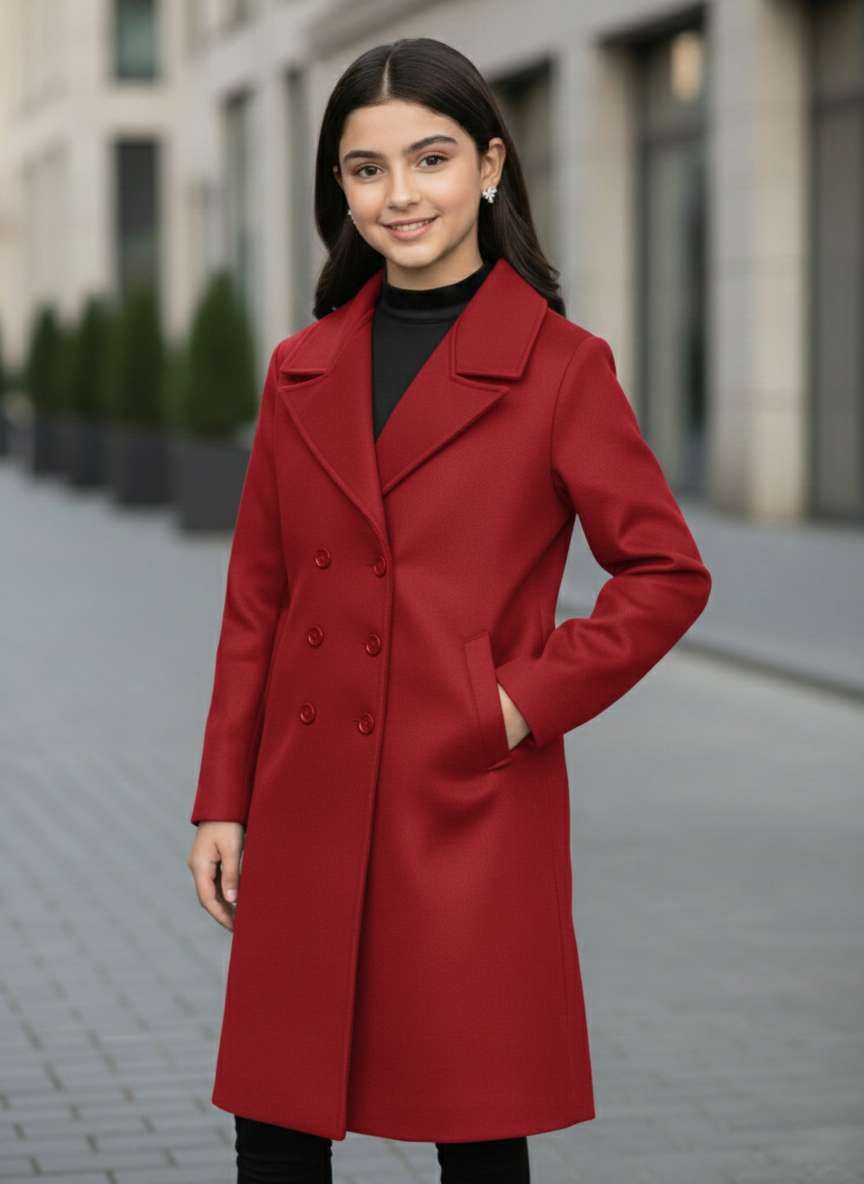 Classic Wool Blend Girls Over Coat-ক্লাসিক উল ব্লেন্ড গার্লস over কোট - Image 4
