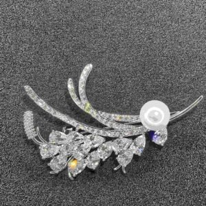 Crystal flower brooch with pearl-ক্রিস্টাল ফ্লাওয়ার ব্রোচ পার্লসহ, পার্টি ও বিয়েতে স্টাইলের জন্য
