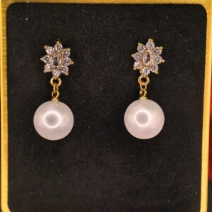 Drop shape pearl earings with a flower shaped crystal stud-পার্টি, বিয়ে ও উৎসবের জন্য পারফেক্ট ড্রপ শেপ পার্ল ইয়াররিংস