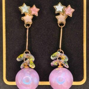 Fashion Drop Earrings with Pink Imitation Pearls & Colorful Star Design-পার্টি ও উৎসবে স্টাইল বাড়ানোর মহিলাদের পিঙ্ক পার্ল ও কালারফুল স্টার ফ্যাশন ড্রপ ইয়াররিংস