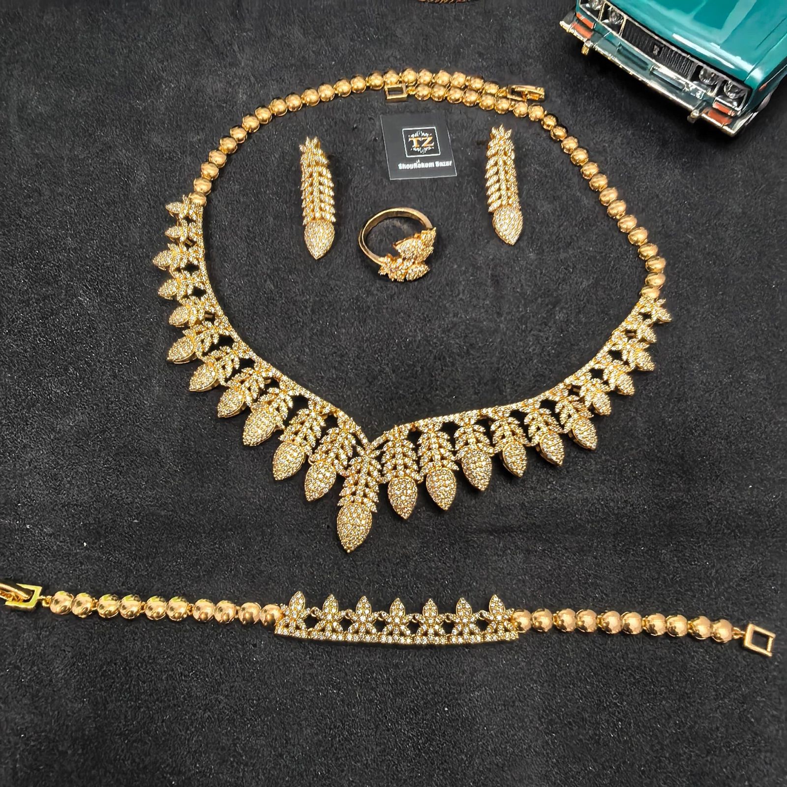Four-Piece Golden Zirconia Set for Women | মহিলাদের পার্টি ও বিশেষ অনুষ্ঠানের জন্য স্টাইলিশ ৪-পিস গোল্ডেন জিরকোনিয়া সেট - Image 4