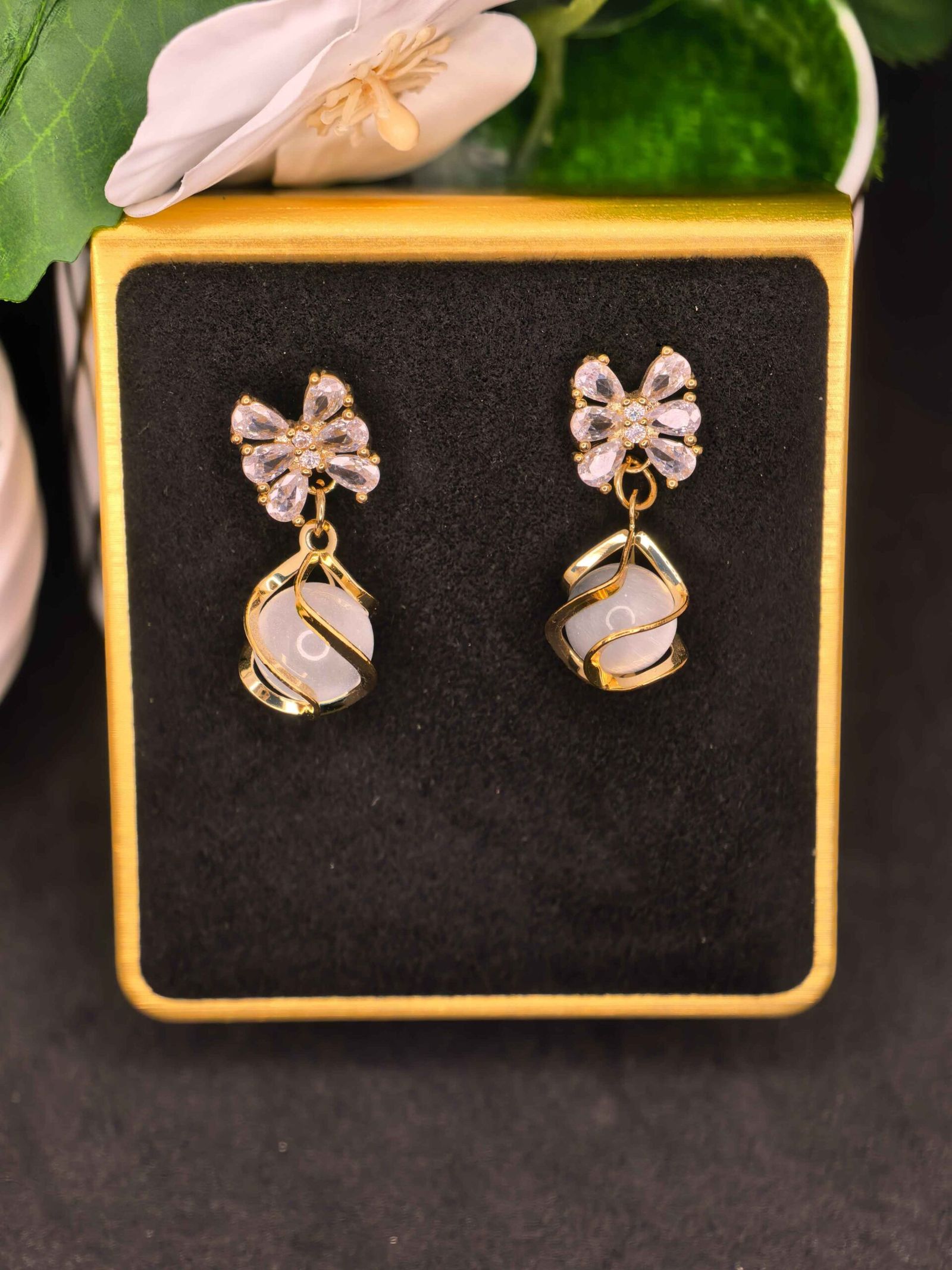 Gold Plated Butterfly Shape with Pearl Drop for Women | মহিলাদের বাটারফ্লাই ও পার্ল গোল্ডেন ড্রপ ইয়াররিংস পার্টি ও উৎসবের জন্য - Image 3
