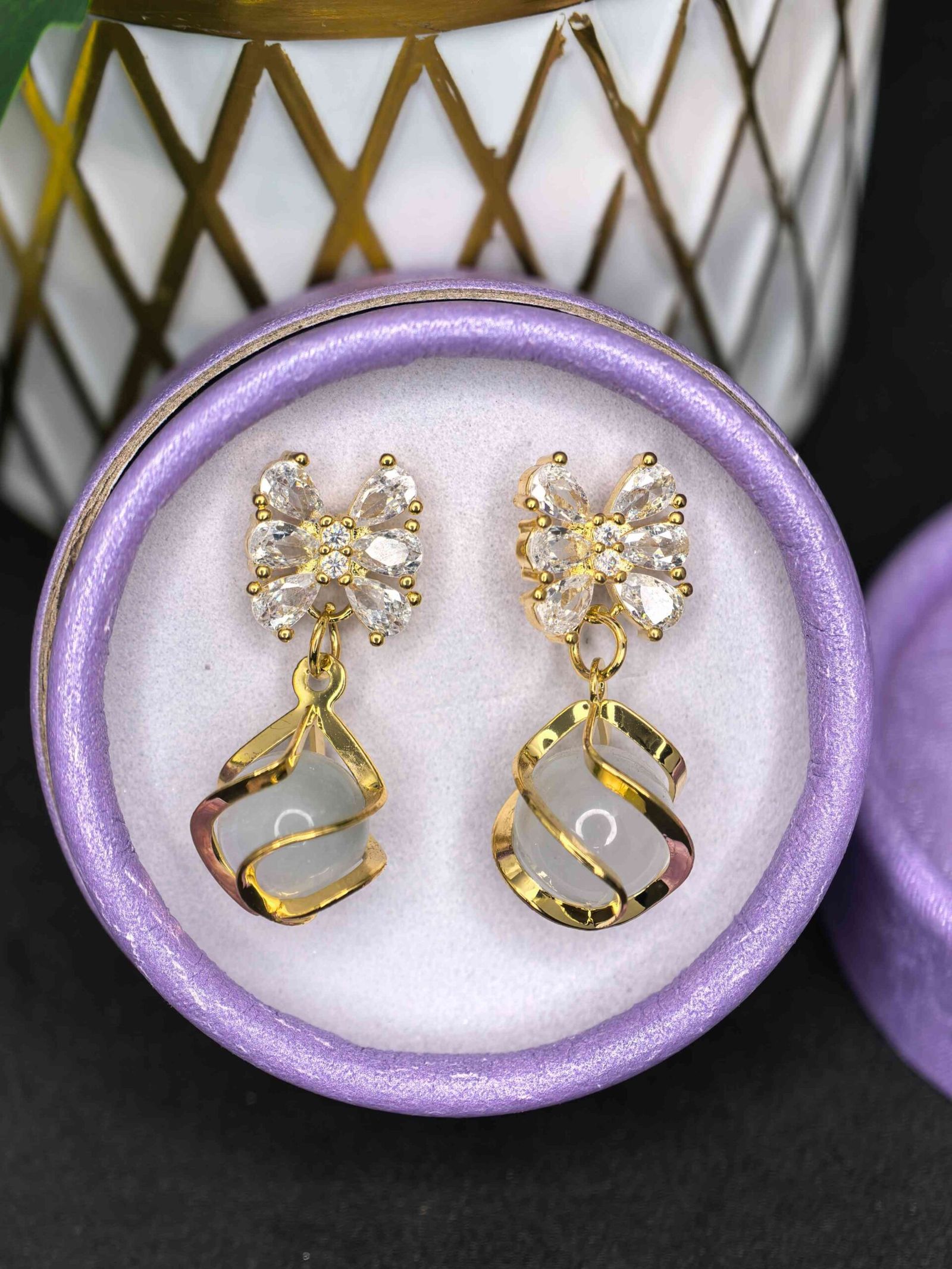 Gold Plated Butterfly Shape with Pearl Drop for Women | মহিলাদের বাটারফ্লাই ও পার্ল গোল্ডেন ড্রপ ইয়াররিংস পার্টি ও উৎসবের জন্য - Image 6