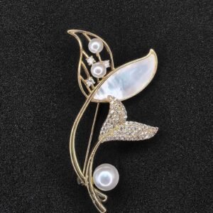 Gold plated dolpin shape brooch wityh pearl-গোল্ড-প্লেটেড ডলফিন ব্রোচ পিন পার্লসহ, শাড়ি ও ড্রেসে স্টাইলের জন্য