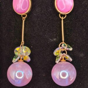 Gold tone drop earings with pink teardrop tops-পার্টি, বিয়ে ও উৎসবে স্টাইল বাড়ানোর মহিলাদের গোল্ড টোন ড্রপ ইয়াররিংস পিঙ্ক টিয়ারড্রপ টপসহ