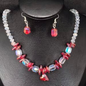 White and red glass beaded mala for women-মহিলাদের হোয়াইট ও রেড গ্লাস বীডেড মালা পার্টি, বিয়ে ও উৎসবে স্টাইল বাড়ানোর জন্য