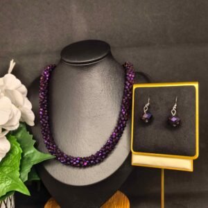 Long paurpel Crystal beaded mala for women-মহিলাদের জন্য লং পার্পল বীডেড মালা, পার্টি ও উৎসবের জন্য।