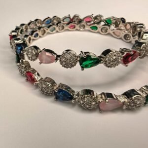 Multicolour AD/CZ studded bangle set for women 28 size-মহিলাদের জন্য মাল্টিকালার AD/CZ স্টাডেড বালা সেট, পার্টি, বিয়ে ও উৎসবের জন্য।