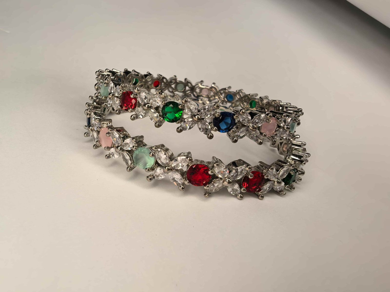 Multicolour American Diamond (AD) Stone Bangle Set for Women | মহিলাদের আকর্ষণীয় মাল্টিকালার স্টোন বালা পার্টি ও বিয়ের জন্য - Image 2