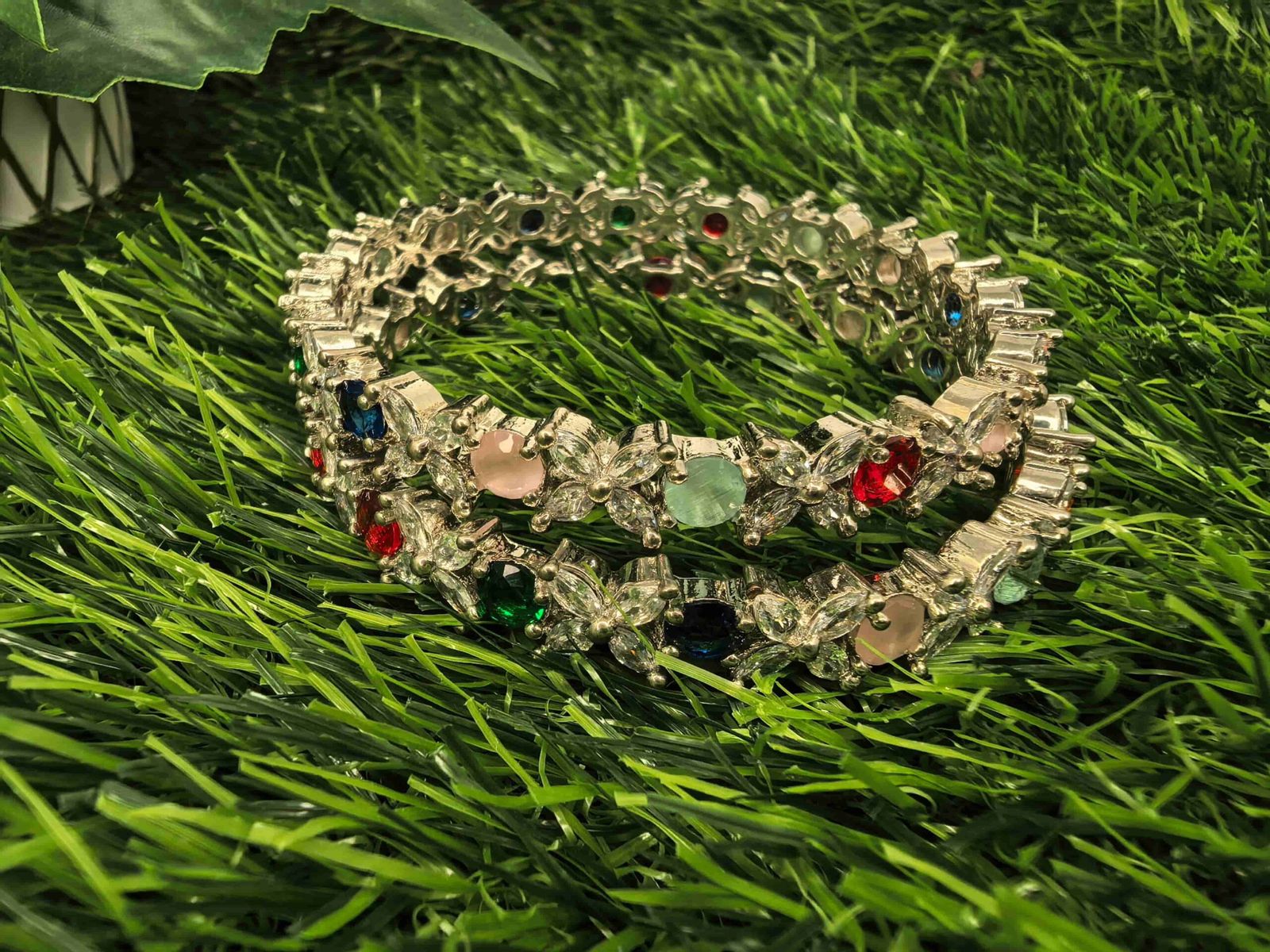 Multicolour American Diamond (AD) Stone Bangle Set for Women | মহিলাদের আকর্ষণীয় মাল্টিকালার স্টোন বালা পার্টি ও বিয়ের জন্য - Image 3