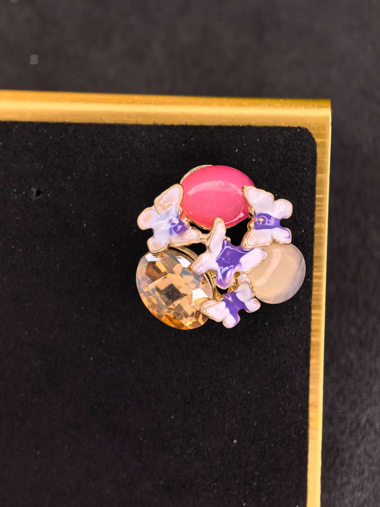 Multicolour Stone of Butterfly Shape Earings for Women | মহিলাদের মাল্টিকালার স্টোন ও এনামেল ফ্লোরাল গোল্ডেন ইয়াররিংস স্টাড পার্টি ব্যবহারের জন্য - Image 5