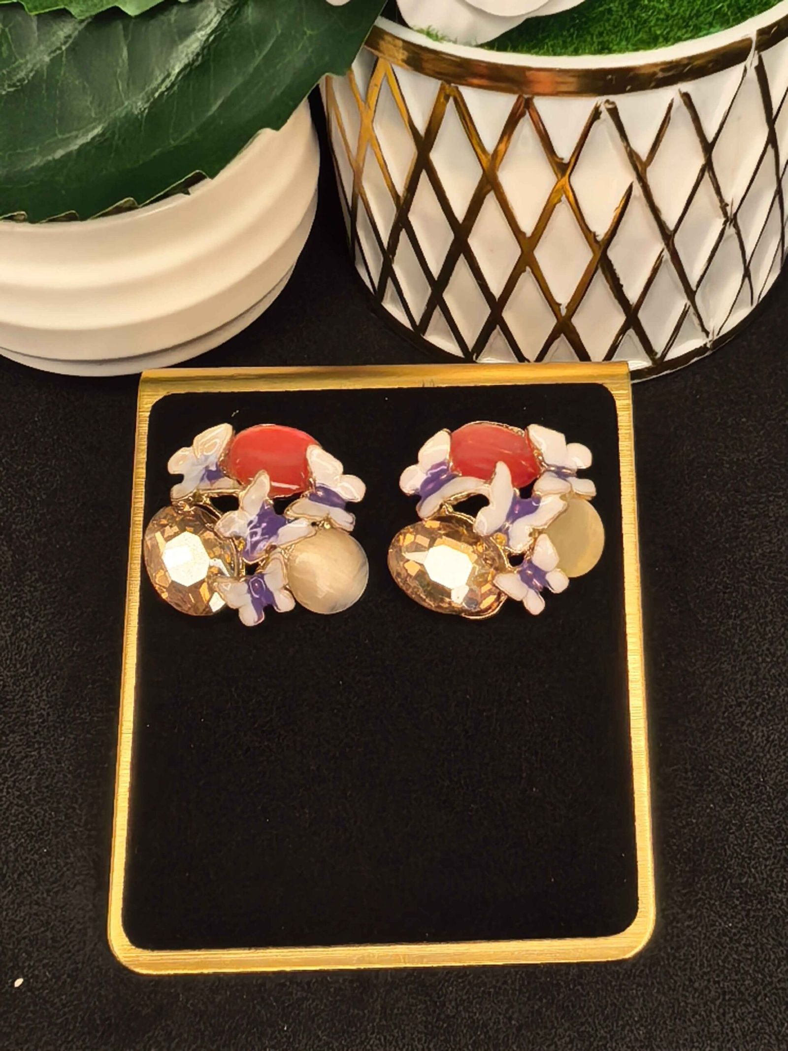 Multicolour Stone of Butterfly Shape Earings for Women | মহিলাদের মাল্টিকালার স্টোন ও এনামেল ফ্লোরাল গোল্ডেন ইয়াররিংস স্টাড পার্টি ব্যবহারের জন্য - Image 6