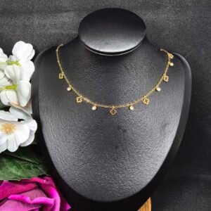 One pieces gold plated necklace with small stone for women-মহিলাদের জন্য এক-পিস গোল্ড-প্লেটেড নেকলেস, ছোট স্টোনসহ পার্টি ও উৎসবের জন্য