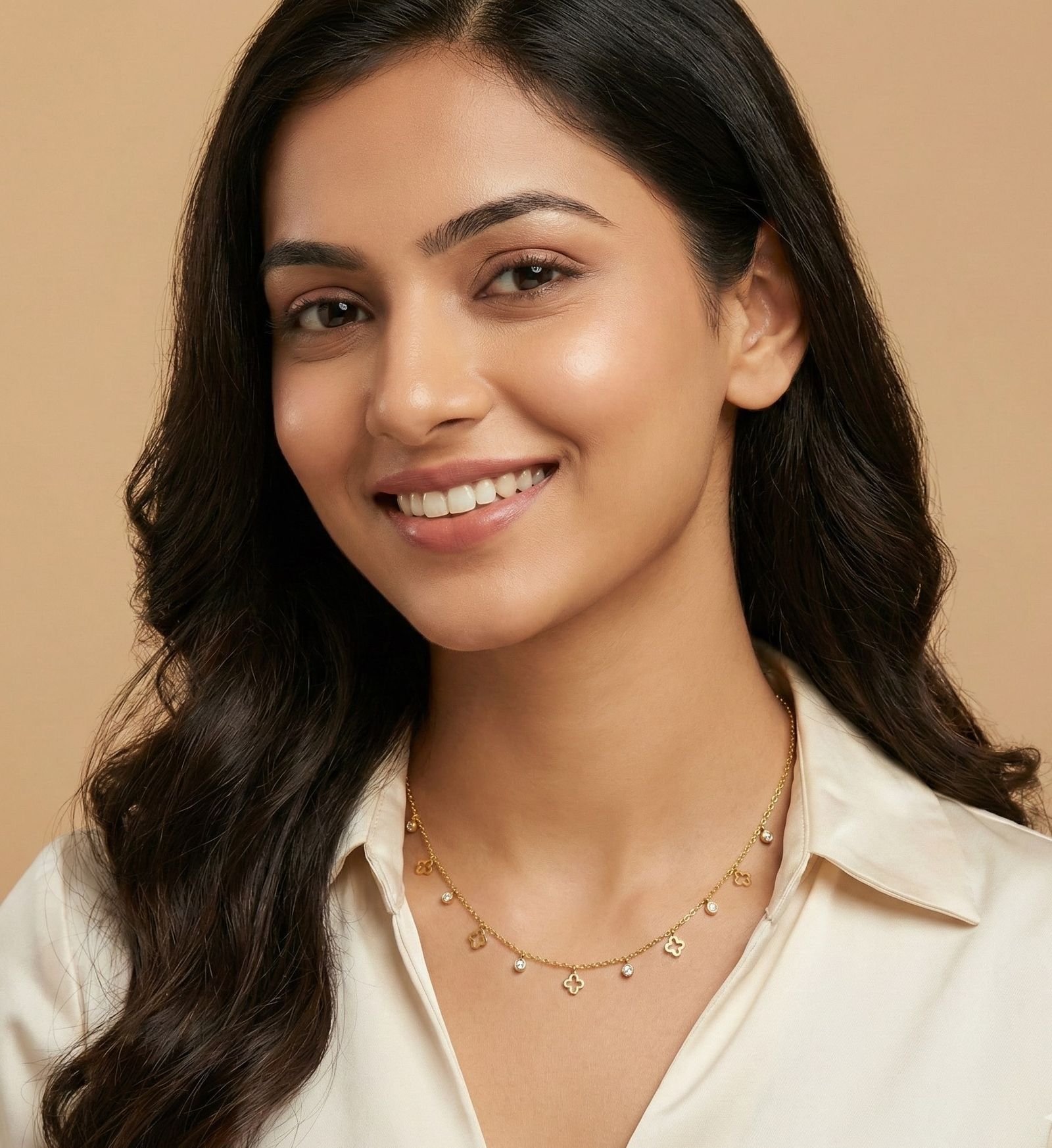 One piece gold plated necklace with small stone for women-মহিলাদের জন্য এক-পিস গোল্ড-প্লেটেড নেকলেস, ছোট স্টোনসহ পার্টি ও উৎসবের জন্য - Image 5