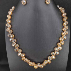 Peach-Colored Faceted Glass Bead Mala and Earring Set | মহিলাদের পিচ কালার ক্রিস্টাল মালা সেট পার্টি ও বিয়ের জন্য