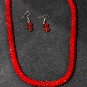 Red glass beaded necklace and earring set-পার্টি ও উৎসবে উজ্জ্বল স্টাইল যোগ করার জন্য