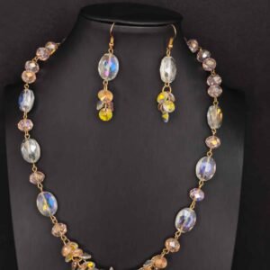 Set of crystal beaded earrings and a matching mala-মহিলাদের ক্রিস্টাল বীডেড ইয়াররিং পার্টি, বিয়ে ও উৎসবের জন্য