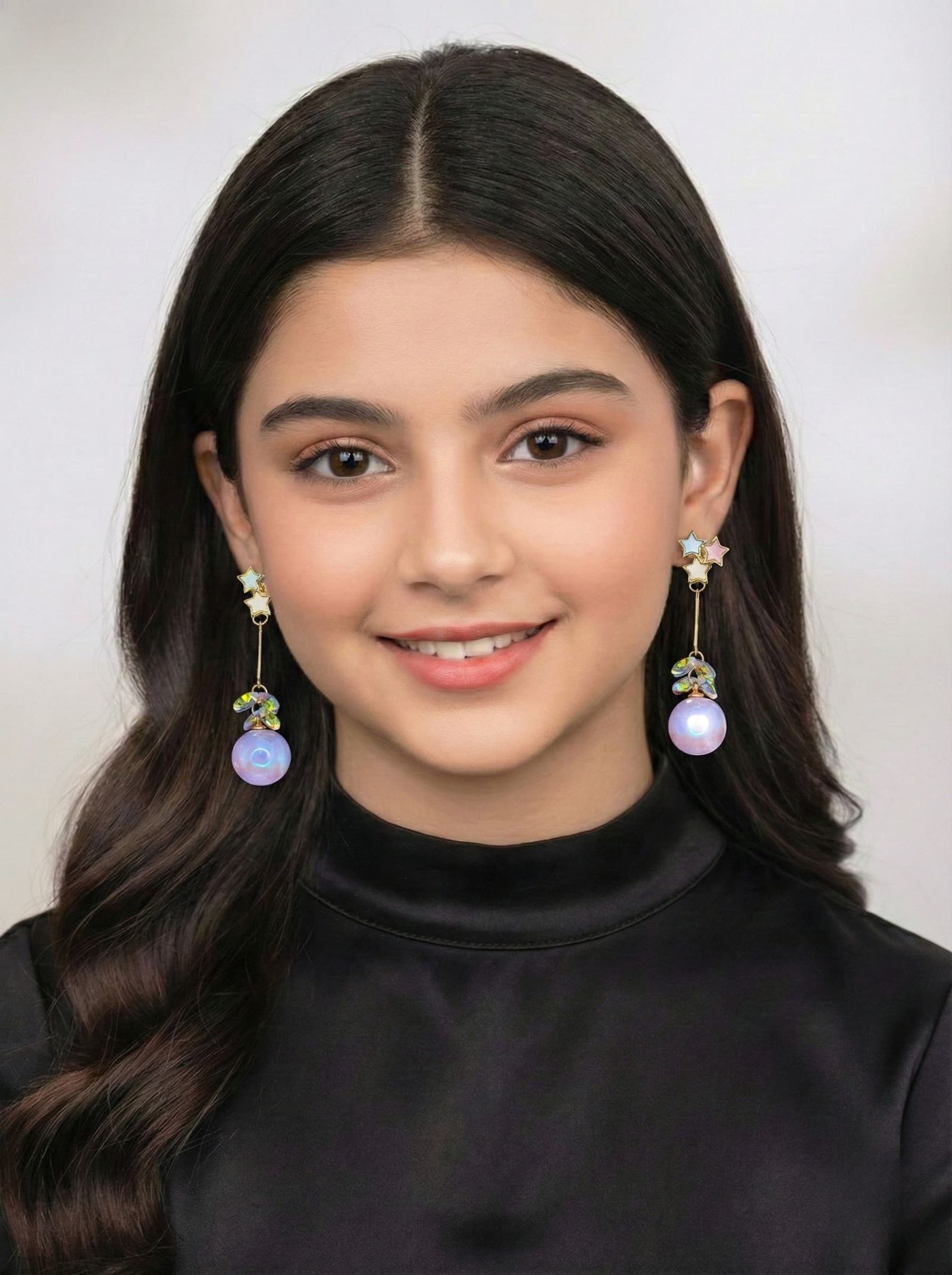 Star Shape Earings with White Crystal Ball Earnings for Women | মহিলাদের প্যাস্টেল স্টার ও ক্রিস্টাল বল গোল্ডেন ড্যাংলার ইয়াররিংস পার্টি ব্যবহারের জন্য - Image 2