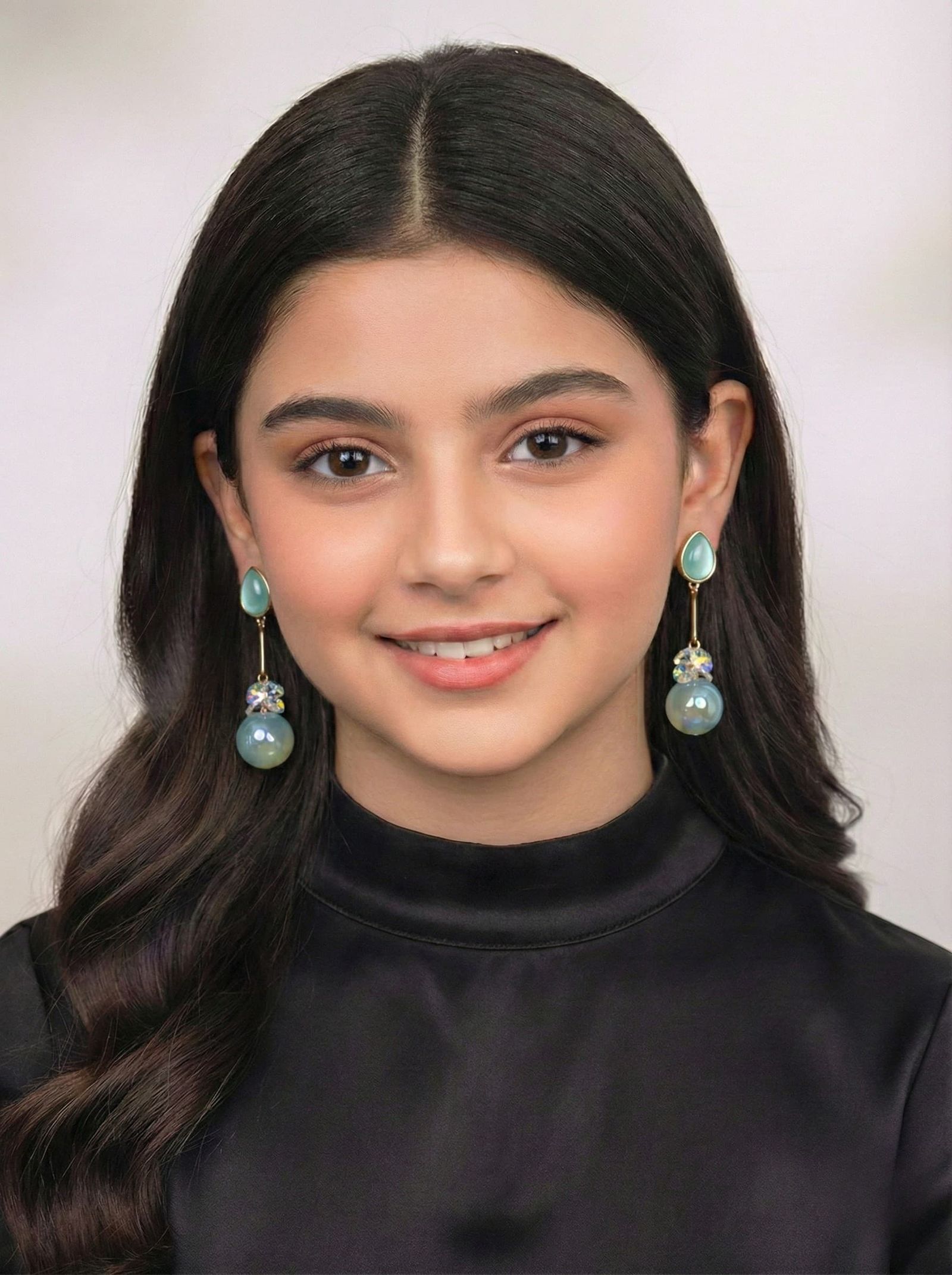 Teardrop Stud Earrings with Light Blue Spherical Dangle for Women | মহিলাদের আকাশী টিয়ারড্রপ ও পার্ল গোল্ডেন ড্রপ ইয়াররিংস পার্টি ও উৎসবের জন্য - Image 2