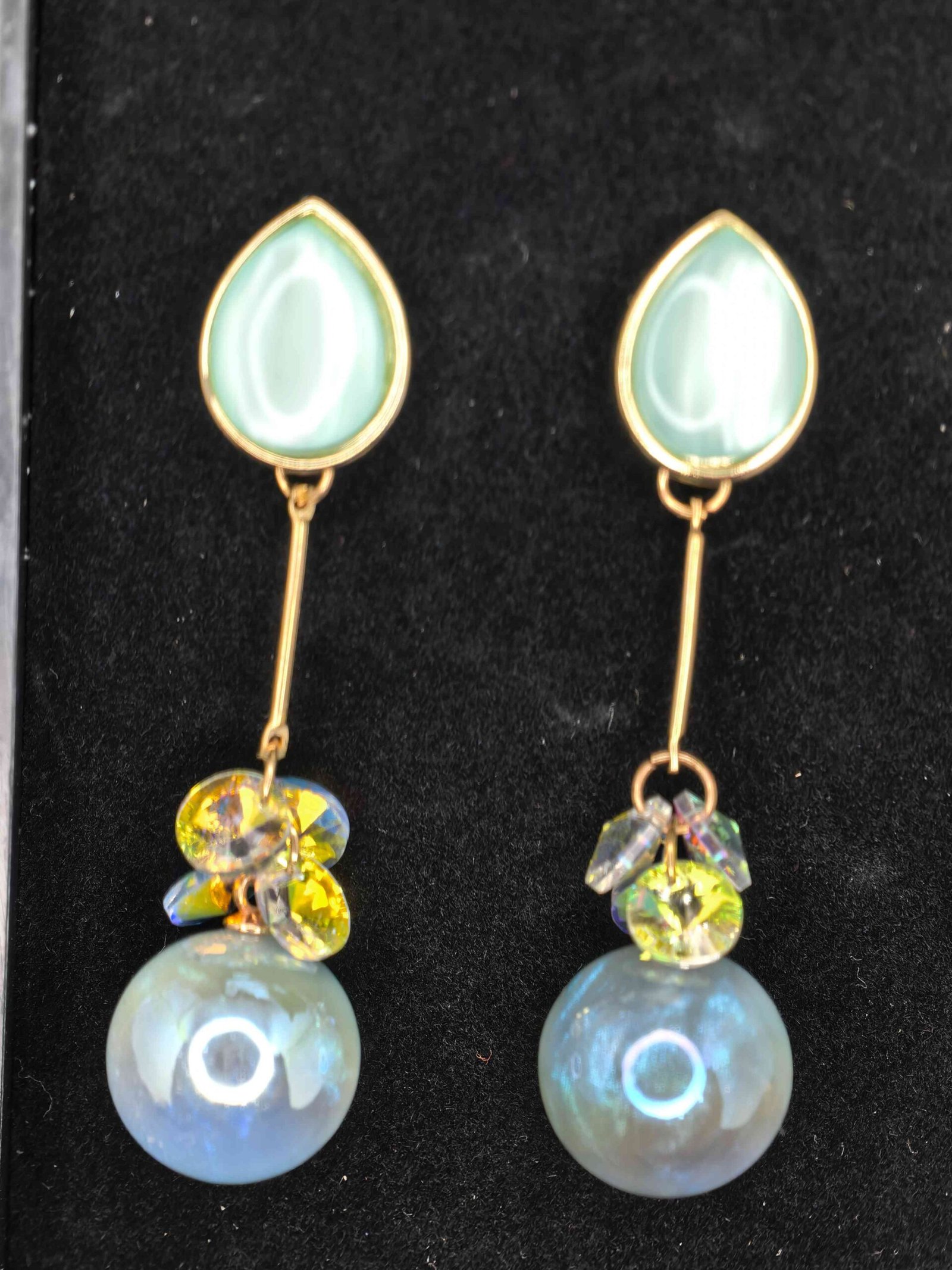 Teardrop Stud Earrings with Light Blue Spherical Dangle-পার্টি ও উৎসবে স্টাইল বাড়ানোর মহিলাদের হালকা নীল টিয়ারড্রপ স্টাড ইয়াররিংস