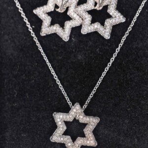 Two pieces silver stone necklace for women-মহিলাদের জন্য ২-পিস সিলভার স্টোন নেকলেস সেট, পার্টি, বিয়ে এবং বিশেষ অনুষ্ঠানের জন্য