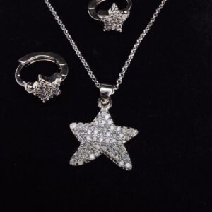 Two pieces silver stone necklace set for women-মহিলাদের জন্য ২-পিস সিলভার স্টোন নেকলেস সেট, পার্টি, বিয়ে ও উৎসবের জন্য