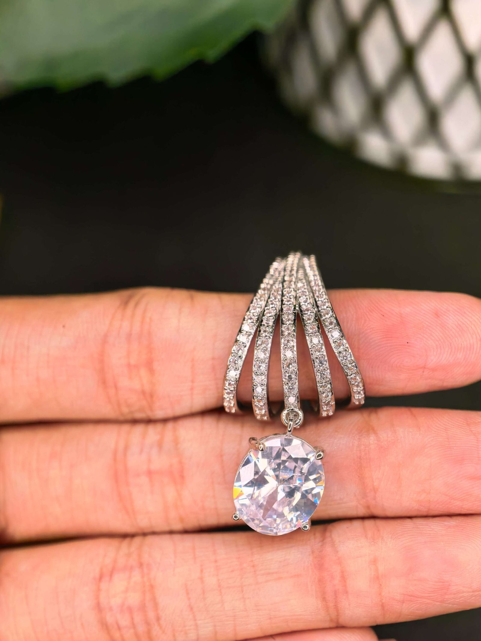 Women’s Silver Long Dangle Earrings with Cubic Zirconia Stones | মহিলাদের স্টার্লিং সিলভার ও জিরকন স্টোন লাক্সারি ড্যাংলার ইয়াররিংস পার্টি ব্যবহারের জন্য - Image 5