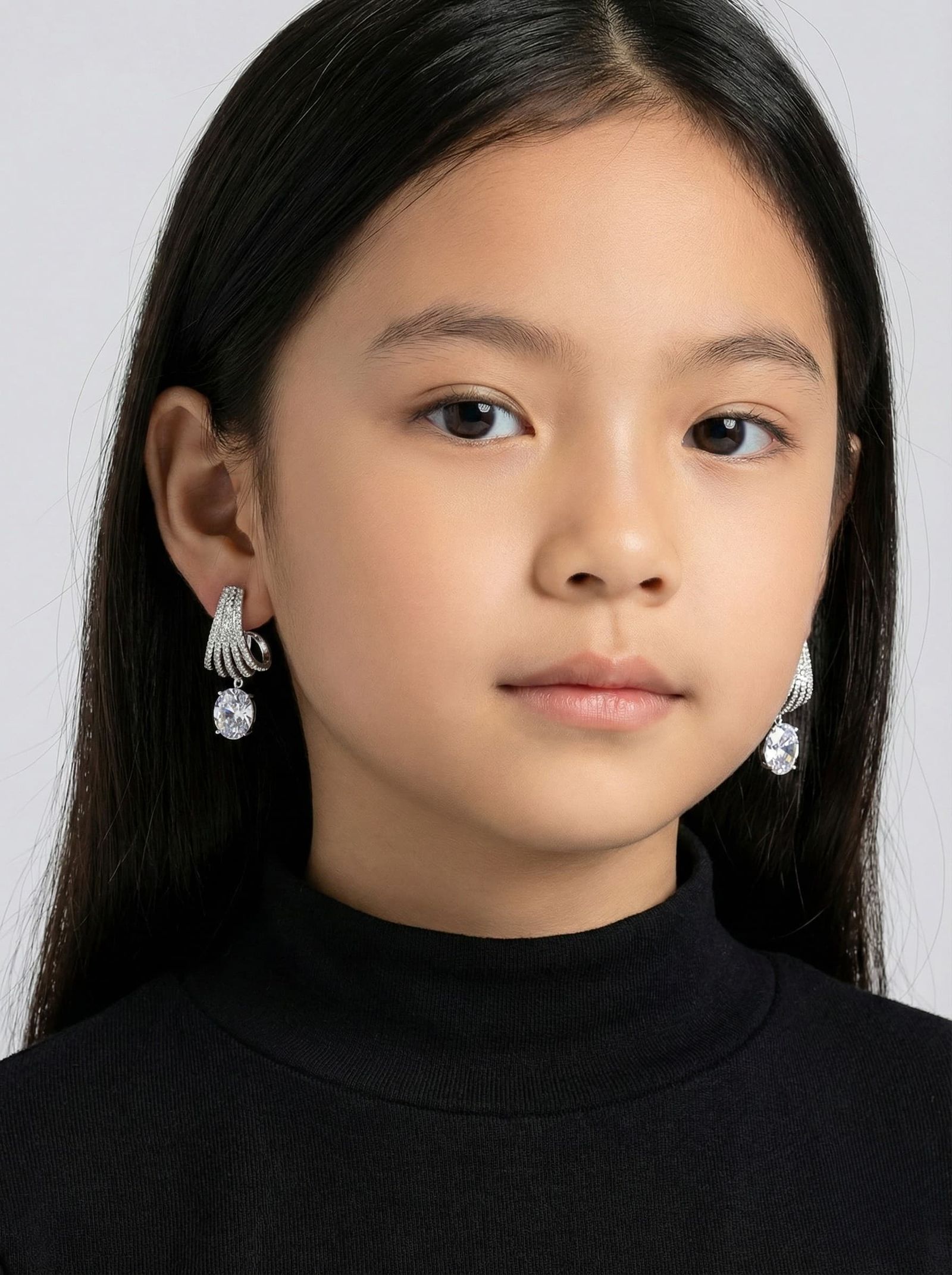 Women’s Silver Long Dangle Earrings with Cubic Zirconia Stones | মহিলাদের স্টার্লিং সিলভার ও জিরকন স্টোন লাক্সারি ড্যাংলার ইয়াররিংস পার্টি ব্যবহারের জন্য - Image 2