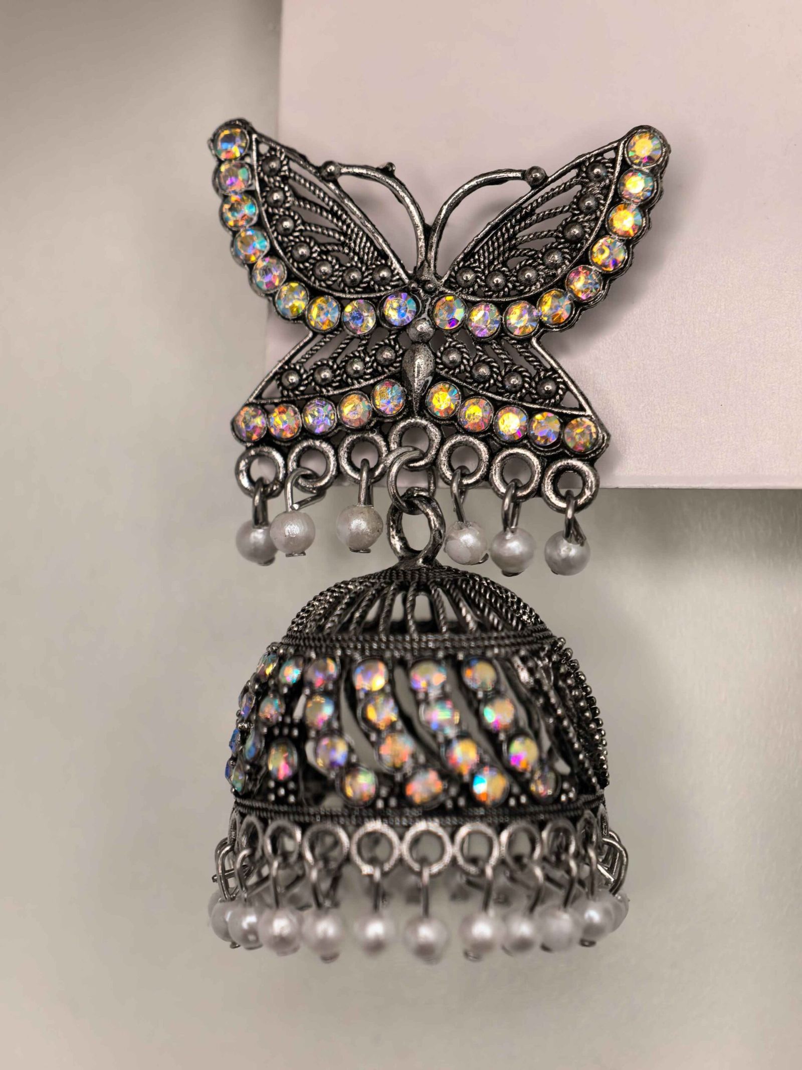 Oxidized Butterfly Jhumka Earrings | মহিলাদের অক্সিডাইজড বাটারফ্লাই ঝুমকা পার্টি ও বিয়ের জন্য - Image 4