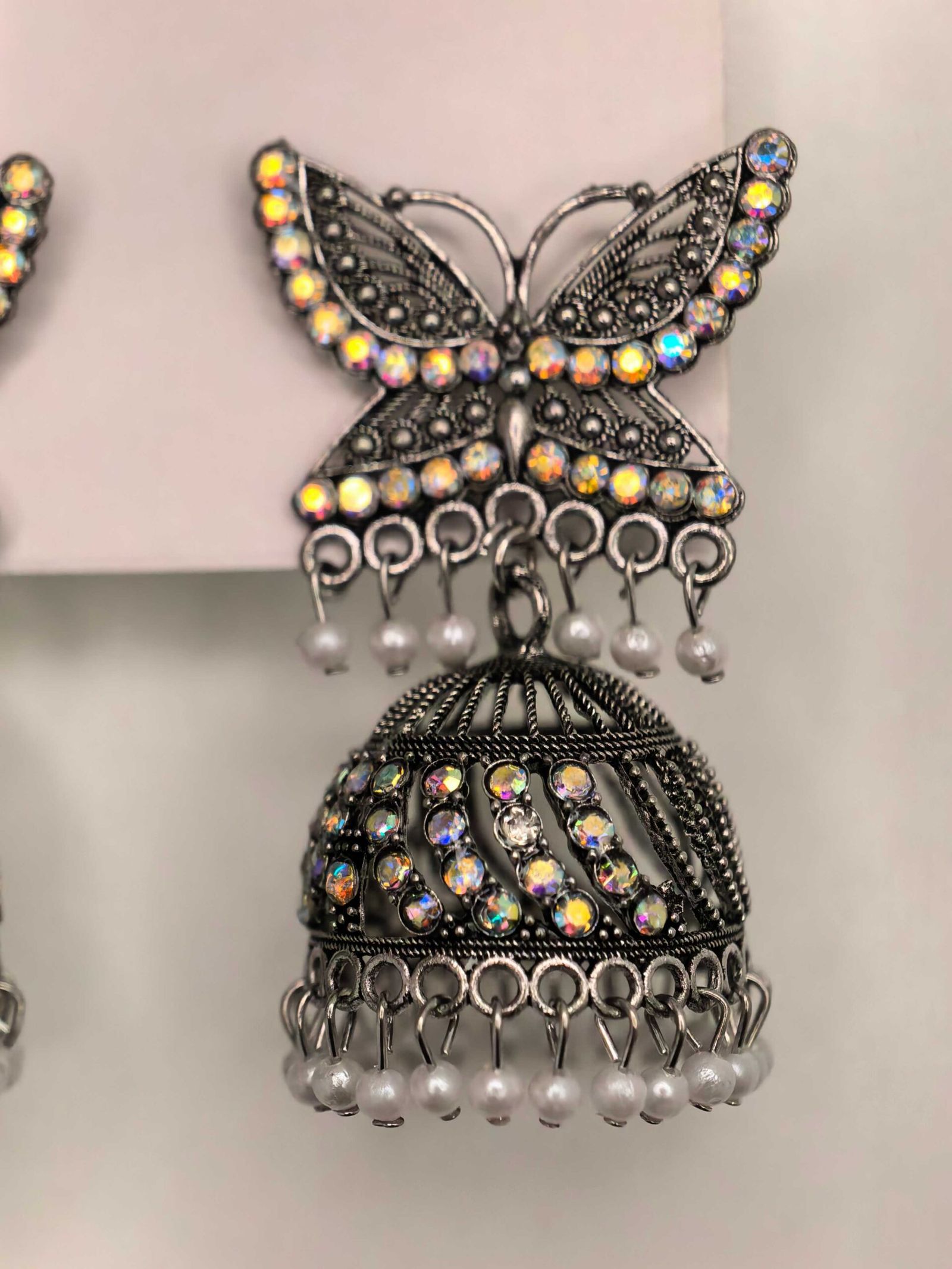 Oxidized Butterfly Jhumka Earrings | মহিলাদের অক্সিডাইজড বাটারফ্লাই ঝুমকা পার্টি ও বিয়ের জন্য - Image 3