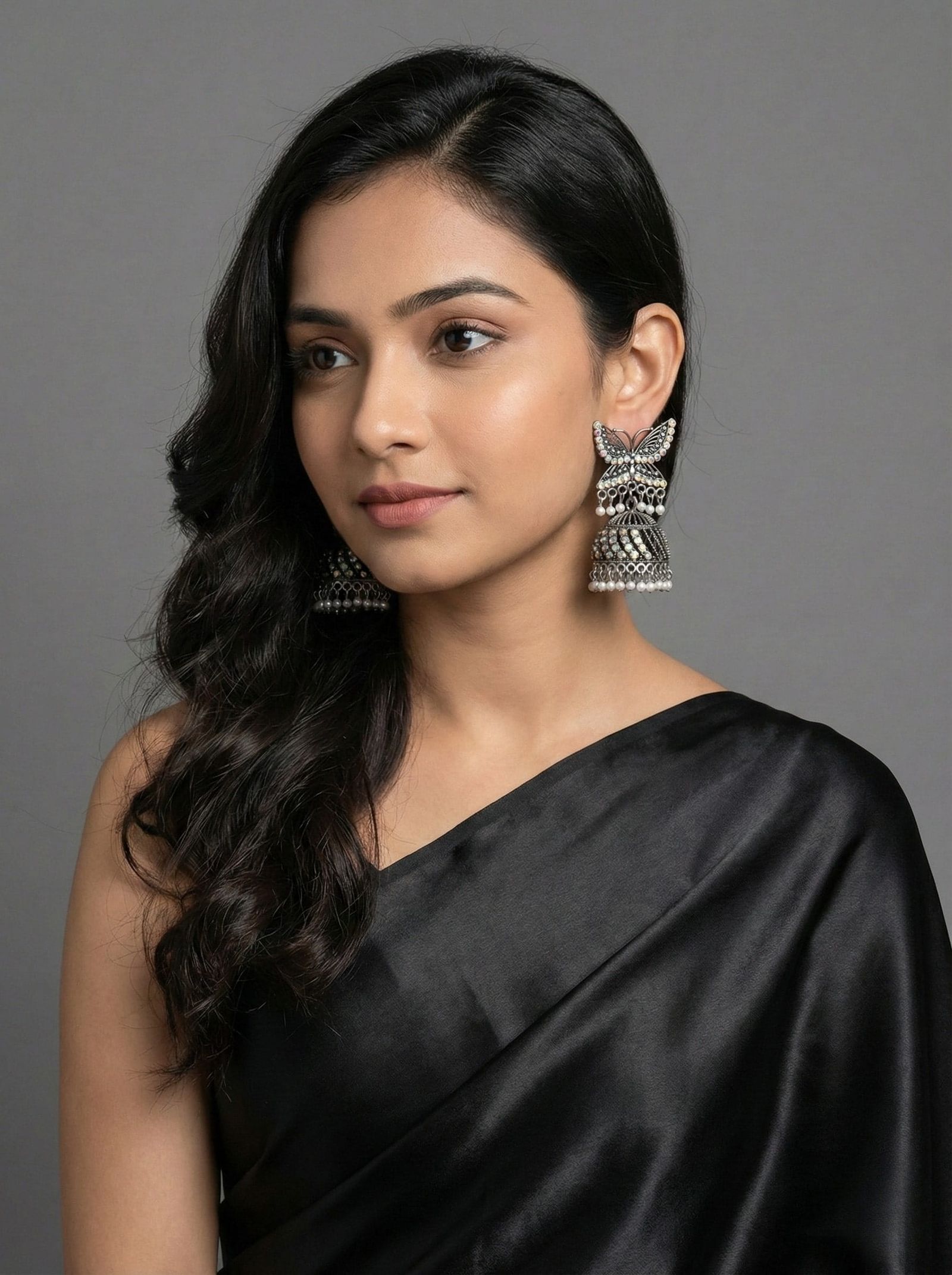 Oxidized Butterfly Jhumka Earrings | মহিলাদের অক্সিডাইজড বাটারফ্লাই ঝুমকা পার্টি ও বিয়ের জন্য - Image 2