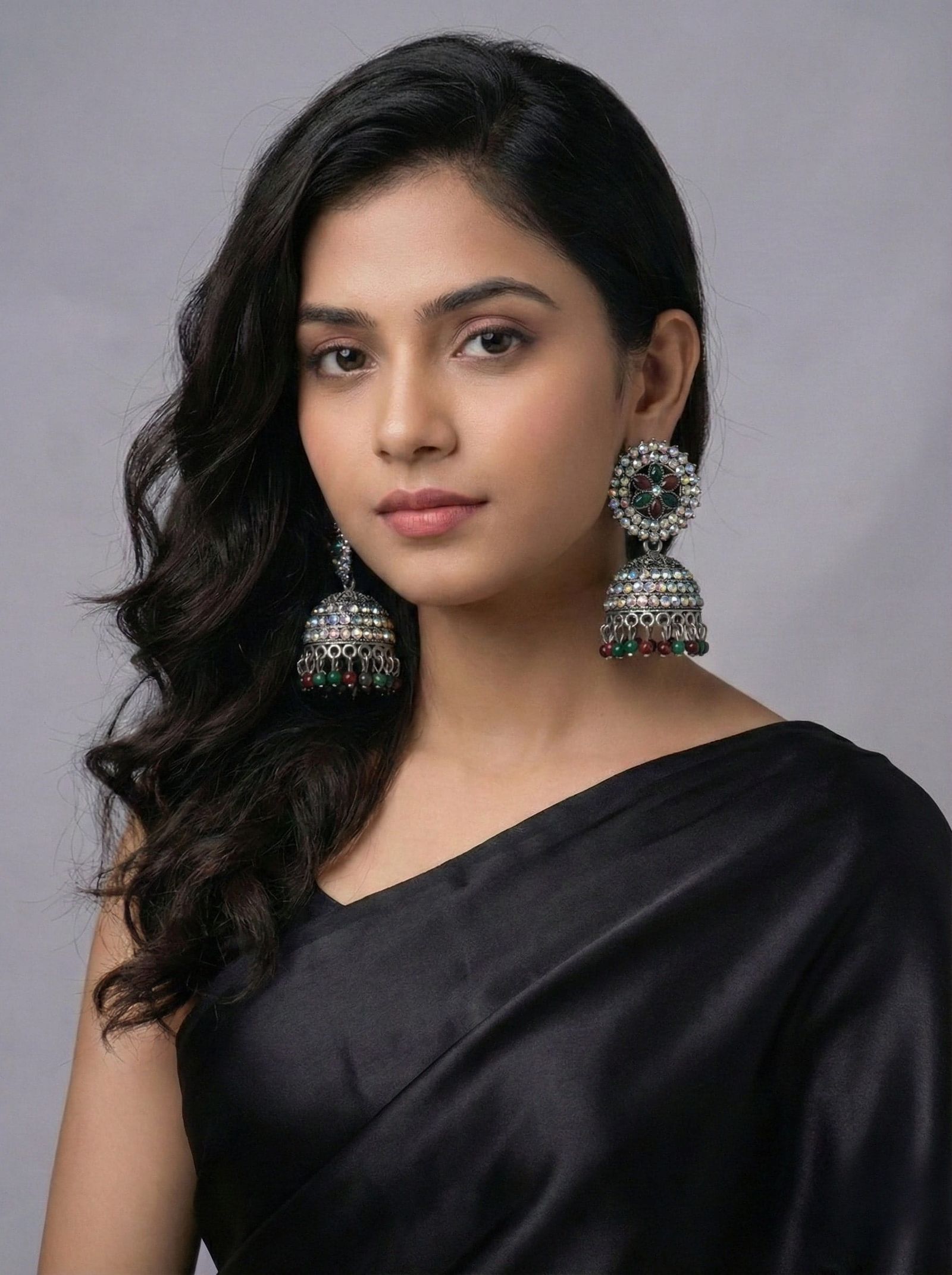 Traditional Indian Oxidized Jhumka with Green and Red Stones | মহিলাদের ট্র্যাডিশনাল অক্সিডাইজড ঝুমকা পার্টি ও বিয়ের জন্য - Image 5