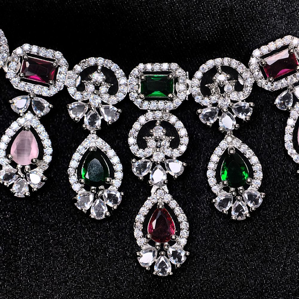 2 Pieces Diamond Cut Necklace Set for Women | মহিলাদের পার্টি, ফ্যাশন ও বিয়ের জন্য স্টাইলিশ ডায়মন্ড কাট নেকলেস সেট - Image 7