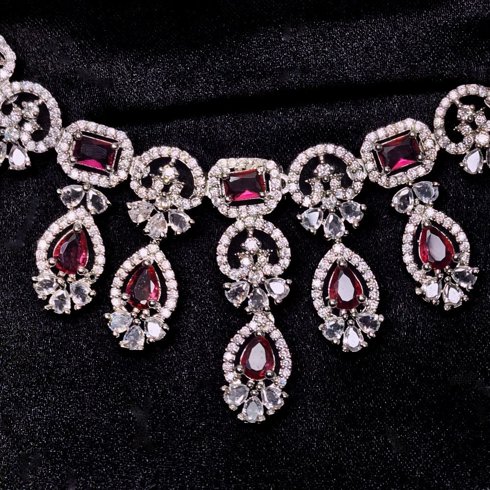 2 Pieces Diamond Cut Necklace Set for Women | মহিলাদের পার্টি, ফ্যাশন ও বিয়ের জন্য স্টাইলিশ ডায়মন্ড কাট নেকলেস সেট - Image 4