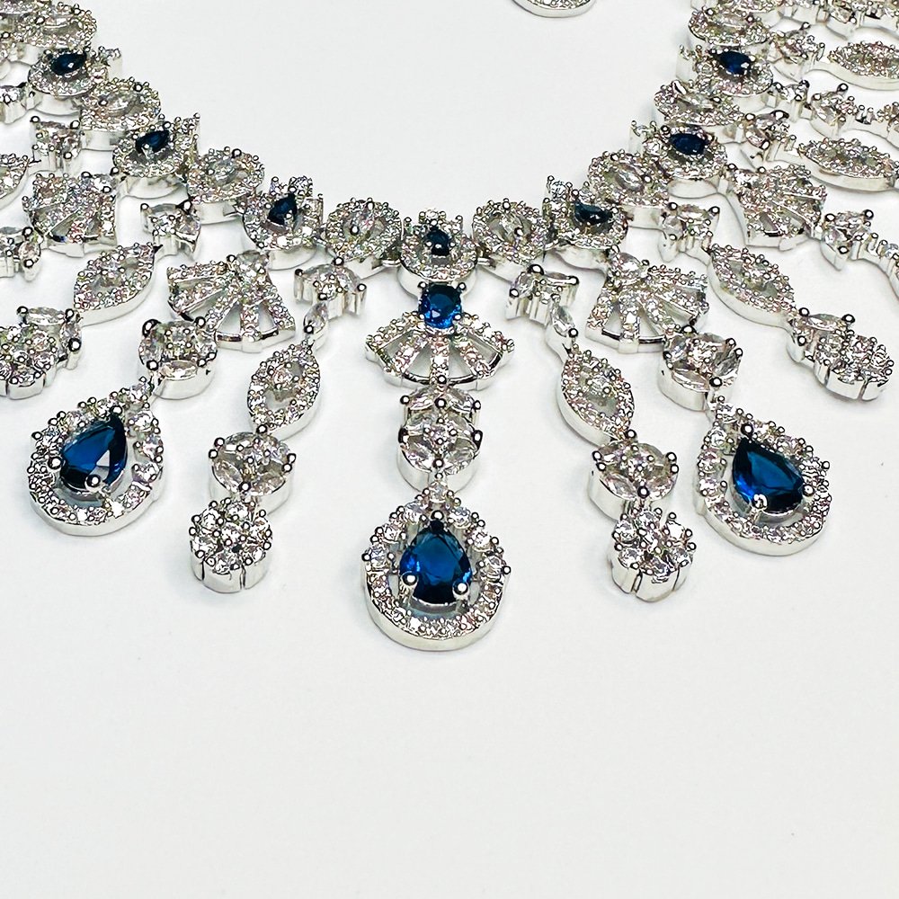 3 Pieces Diamond Cut Necklace with Matching Earrings – মহিলাদের বিয়ে ও পার্টির জন্য হেভি ব্রাইডাল জিরকোনিয়া নেকলেস সেট - Image 7