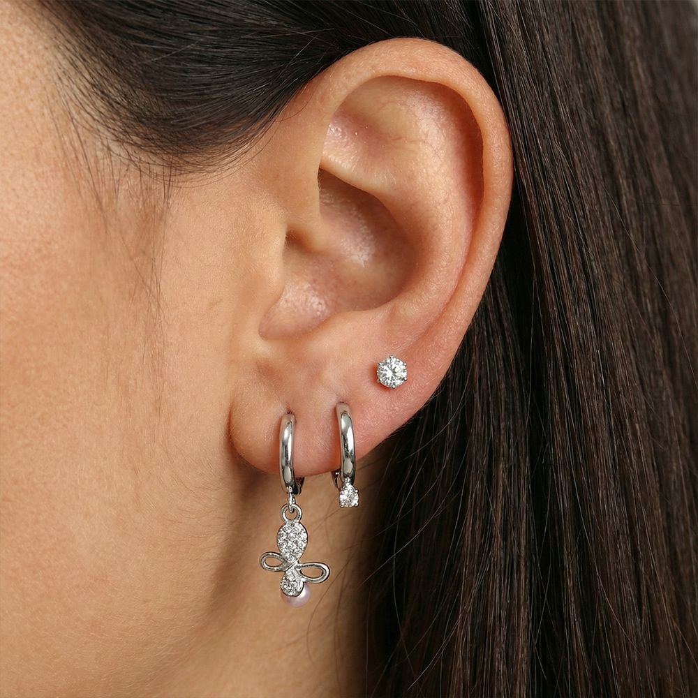 Gold & Silver Plated 3 Set Earrings Combo – মহিলাদের জন্য ৩ জোড়া প্রিমিয়াম বাটারফ্লাই ইয়ারিং কম্বো সেট - Image 3