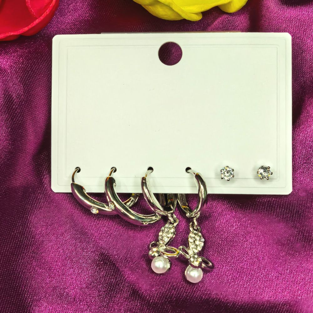 Silver plated 3 set earrings combo for women with stud and dangling design
