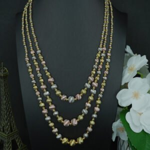 Gold Plated 3 Layer Necklace Chain with Golden Ball – মহিলাদের জন্য স্টাইলিশ গোল্ড প্লেটেড ৩ লেয়ার চেইন নেকলেস
