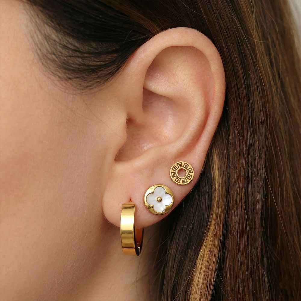 Gold plated 3set earings combo | মহিলাদের স্টাইলিশ মাল্টি-ডিজাইন স্টেইনলেস স্টিল ইয়াররিং সেট - Image 2