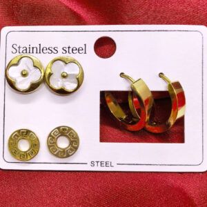 gold plated 3 set earrings combo for women