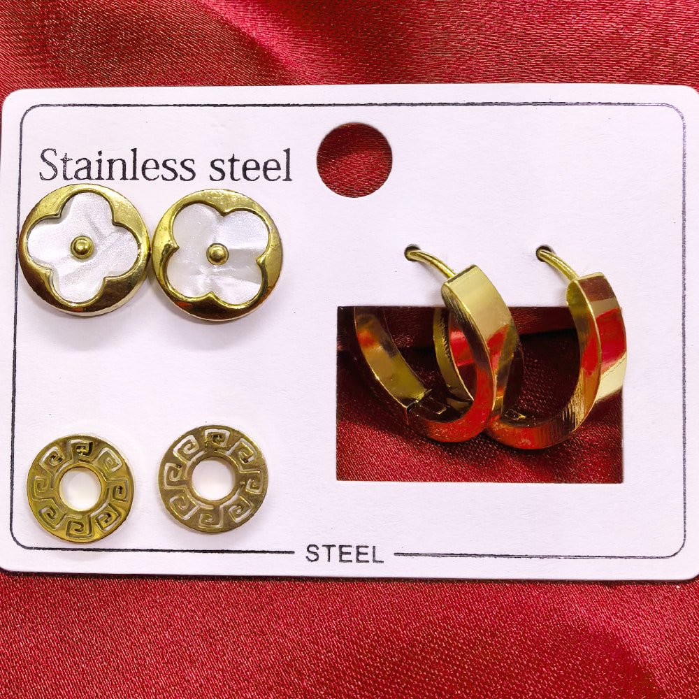 Gold plated 3set earings combo – মহিলাদের জন্য ৩ জোড়া প্রিমিয়াম গোল্ড প্লেটেড কানের দুলের বিশেষ সেট