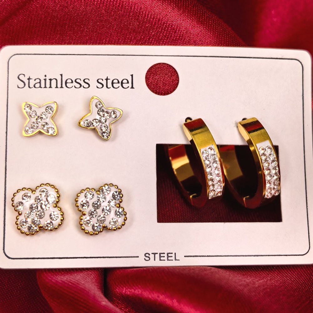 gold plated 3 set earrings combo for women