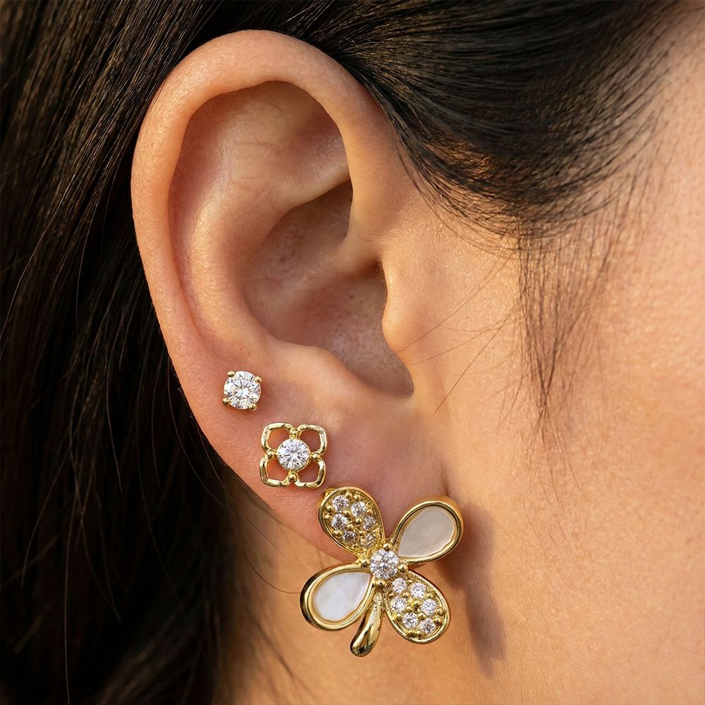 Gold plated 3set earings combo | মহিলাদের স্টাইলিশ স্টাড ও ঝুলন্ত ইয়াররিং সেট - Image 2