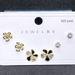 gold plated 3 set earrings combo including versatile studs and elegant drops