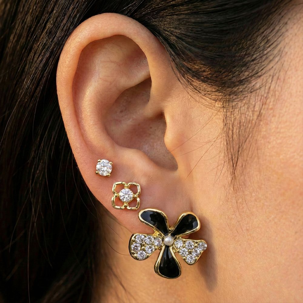 Gold plated 3set earings combo | মহিলাদের স্টাইলিশ স্টাড ও ঝুলন্ত ইয়াররিং সেট - Image 2