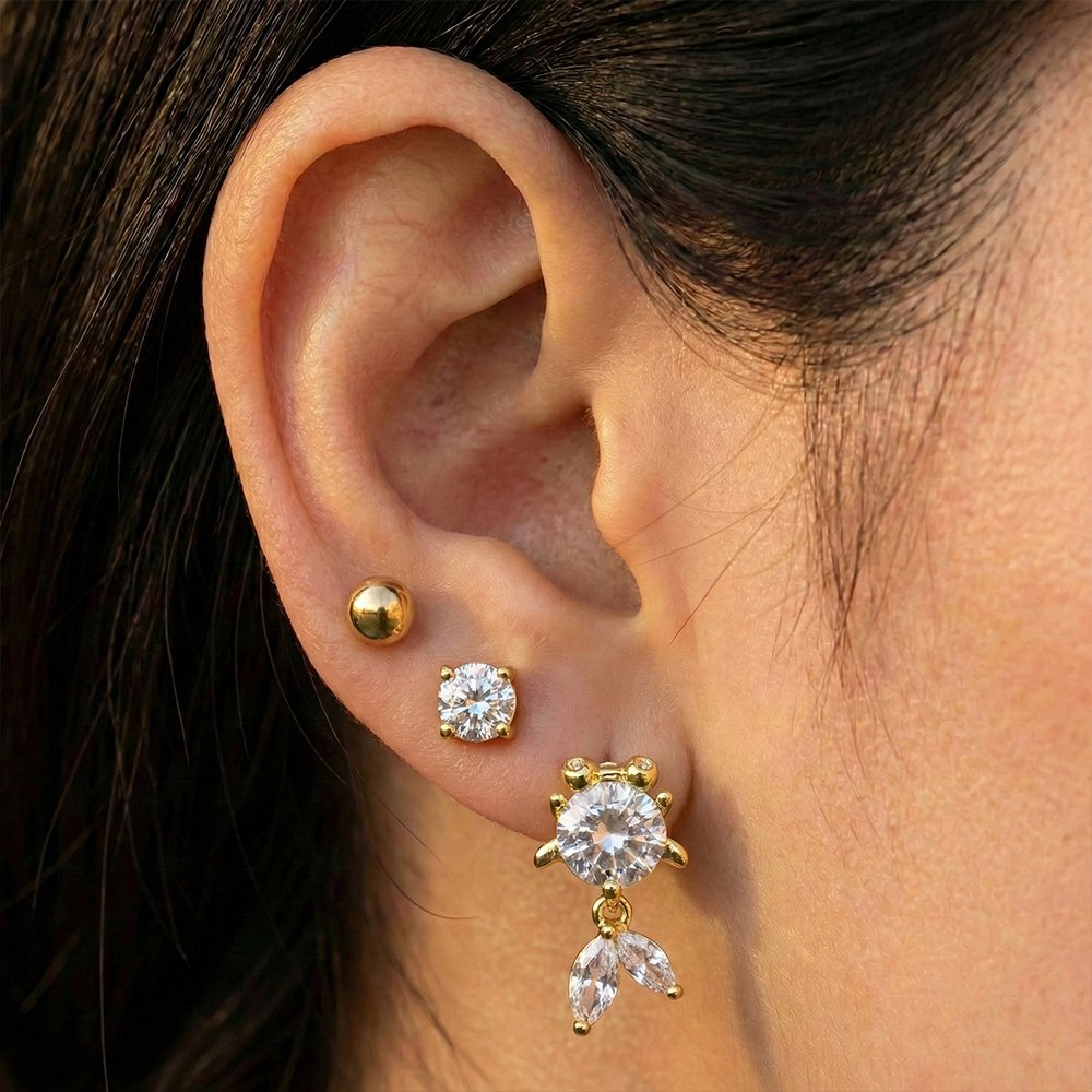 Gold Plated 3 Set Earrings Combo – মহিলাদের জন্য ৩ জোড়া প্রিমিয়াম স্টেইনলেস স্টিল ইয়ারিং সেট - Image 2