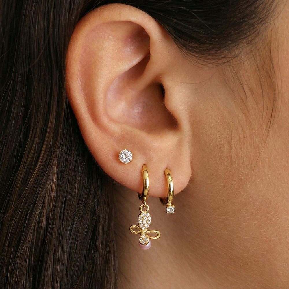 Gold & Silver Plated 3 Set Earrings Combo – মহিলাদের জন্য ৩ জোড়া প্রিমিয়াম বাটারফ্লাই ইয়ারিং কম্বো সেট