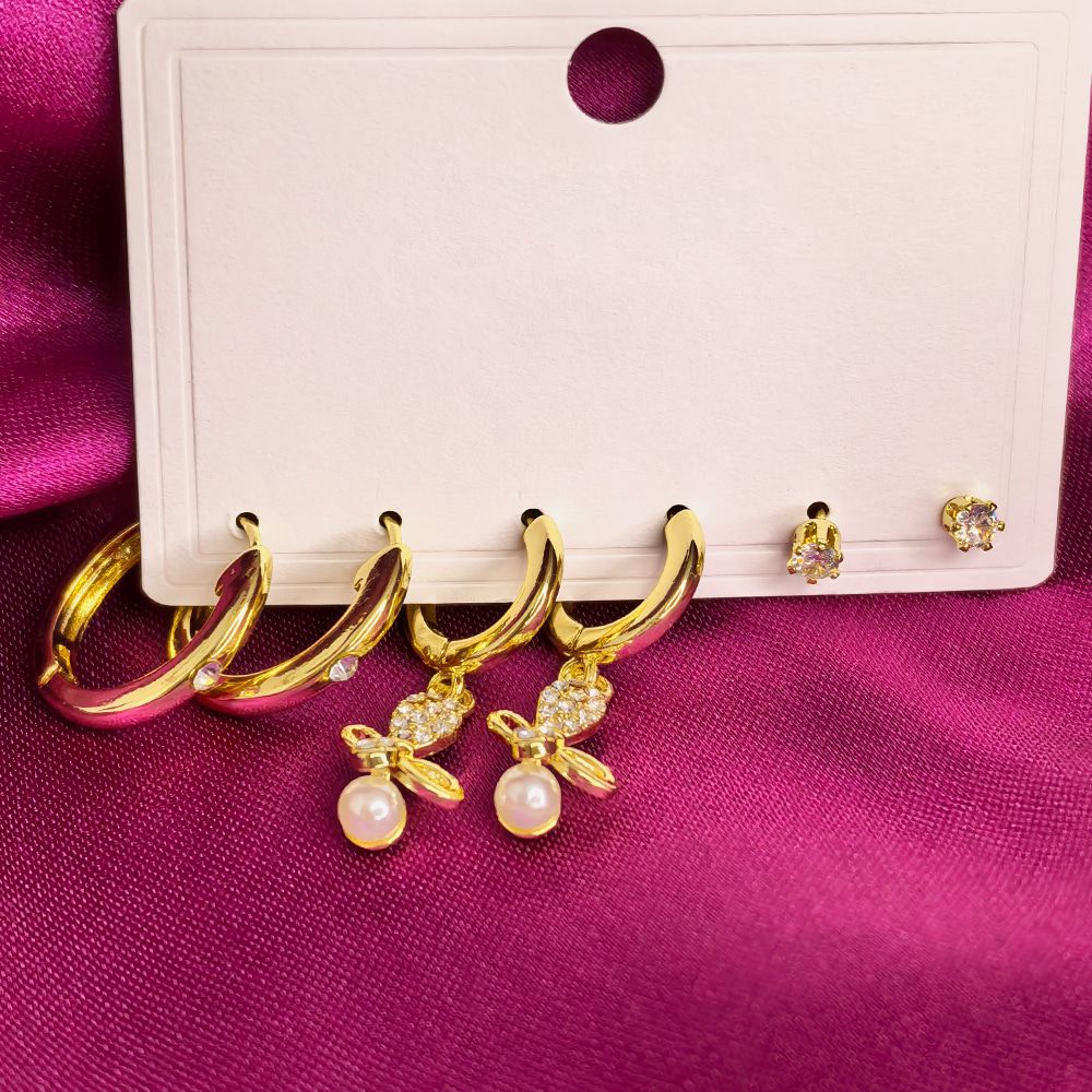 Gold & Silver Plated 3 Set Earrings Combo – মহিলাদের জন্য ৩ জোড়া প্রিমিয়াম বাটারফ্লাই ইয়ারিং কম্বো সেট - Image 6